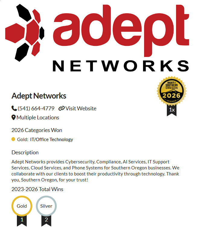 Adept Networks best southern Oregon 2026 winner.